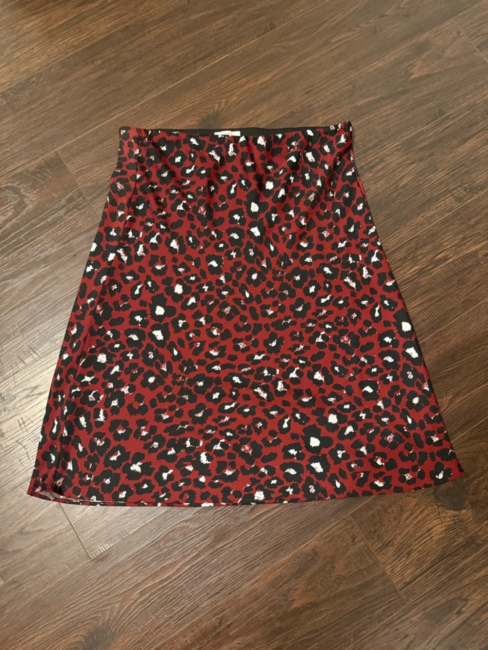 LOFT Red Leopard Print Midi Skirt